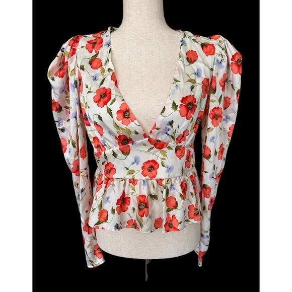 Forever 21 Floral Top Blouse Feminine‎ Romantic Dainty Girly Puff Sleeves Medium - Picture 2 of 12